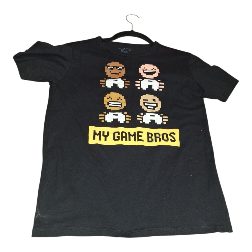 Black Graphic T-Shirt with Pixel Art Large 10-12